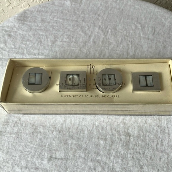 Pottery Barn: Mother of Pearl Placecard holders- set of 4- Silver tone - Picture 1 of 12